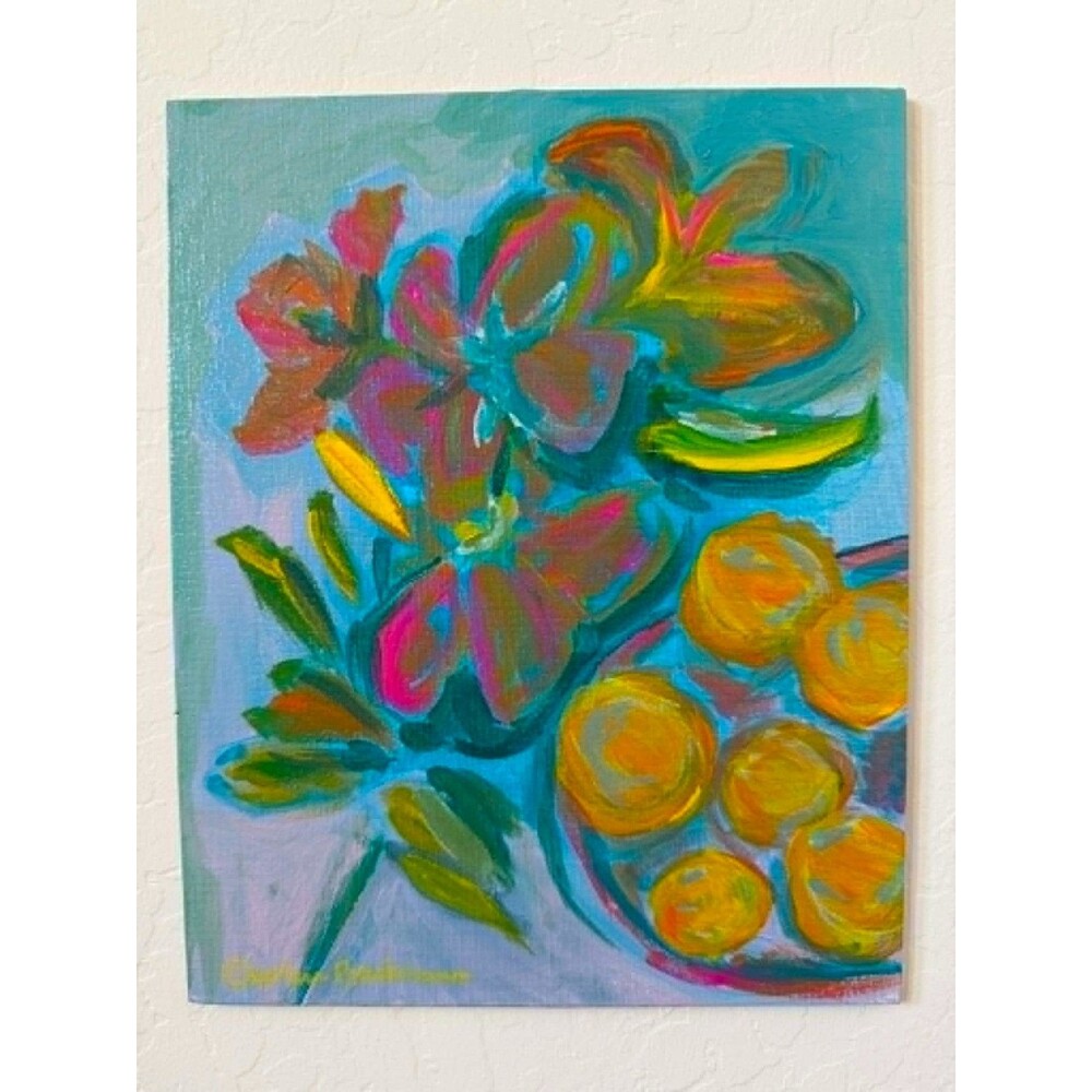 NEW Original Painting Abstract Fruit Floral Vibrant Handmade Wall Art 8X10